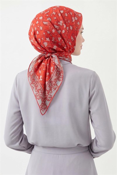 Soft Eşarp Yaprak Desen Kırmızı 90x90