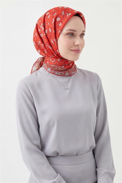 Soft Eşarp Yaprak Desen Kırmızı 90x90