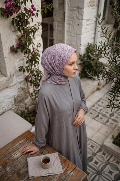 Soft Eşarp Yaprak Desen Lila 90x90