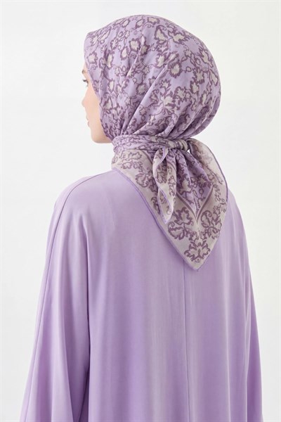 Soft Eşarp Yaprak Desen Lila 90x90
