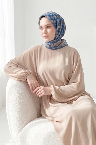 Soft Eşarp Yaprak Desen Mavi 90x90