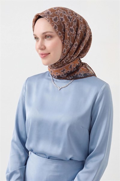 Soft Eşarp Yaprak Desen Yeşil Kahve 90x90