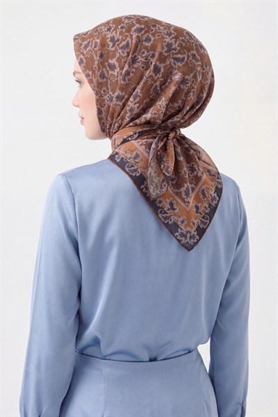 Soft Eşarp Yaprak Desen Yeşil Kahve 90x90