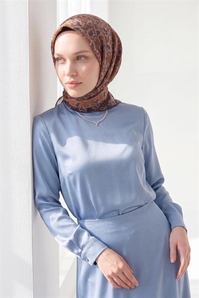 Soft Eşarp Yaprak Desen Yeşil Kahve 90x90