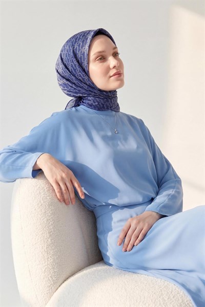 Soft Eşarp Zincir Desen Gece Mavisi 90x90