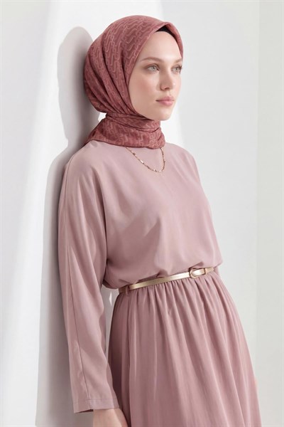 Soft Eşarp Zincir Desen Gül Kurusu 90x90