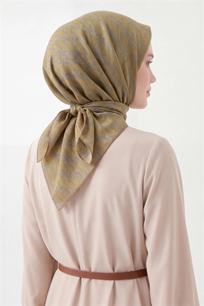 Soft Eşarp Zincir Desen Hardal Sarısı 90x90