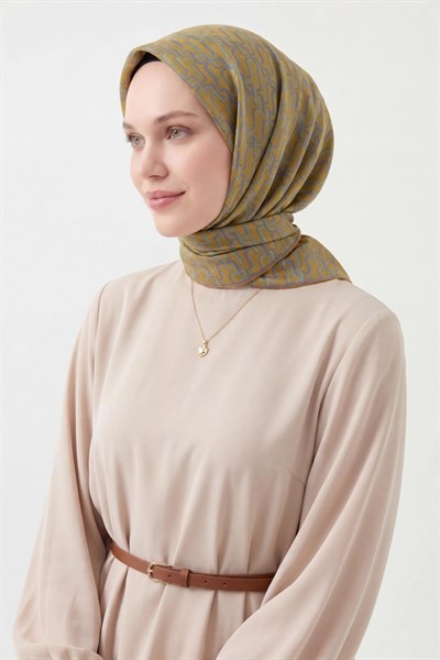 Soft Eşarp Zincir Desen Hardal Sarısı 90x90