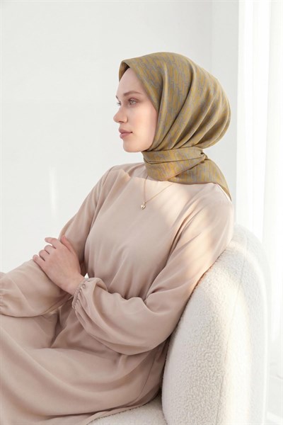 Soft Eşarp Zincir Desen Hardal Sarısı 90x90