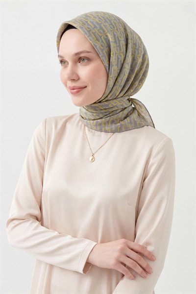 Soft Eşarp Zincir Desen Koyu Gri 90x90
