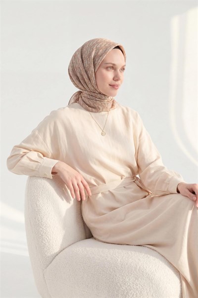 Soft Eşarp Zincir Desen Krem 90x90