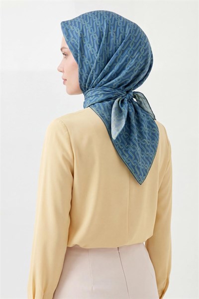 Soft Eşarp Zincir Desen Mavi 90x90