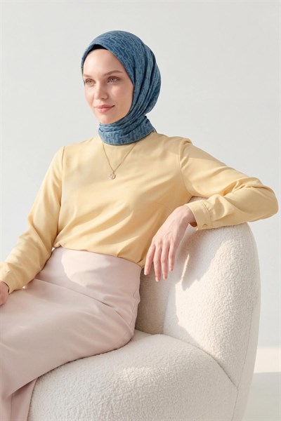Soft Eşarp Zincir Desen Mavi 90x90