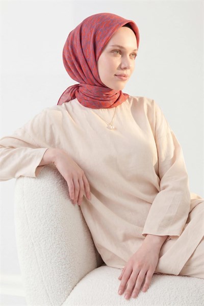 Soft Eşarp Zincir Desen Parlak Turuncu 90x90