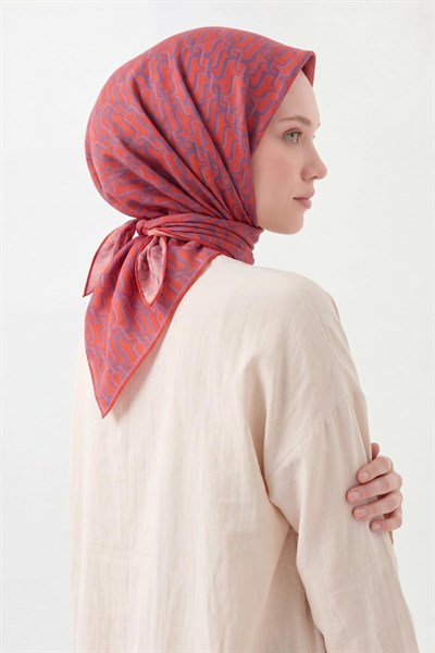 Soft Eşarp Zincir Desen Parlak Turuncu 90x90