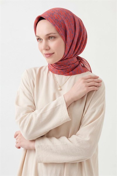 Soft Eşarp Zincir Desen Parlak Turuncu 90x90
