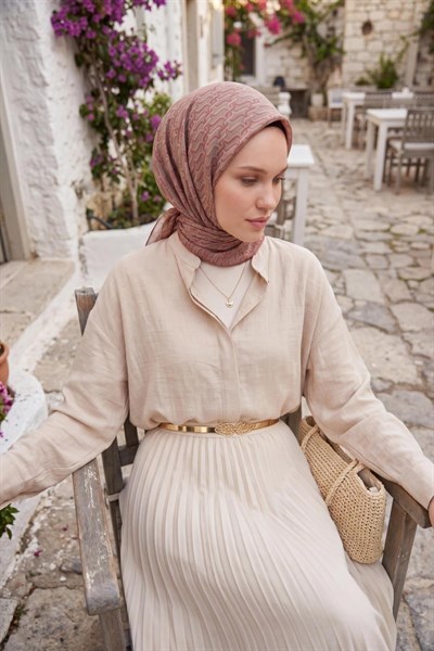 Soft Eşarp Zincir Desen Pudra Vizon 90x90