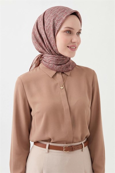 Soft Eşarp Zincir Desen Pudra Vizon 90x90