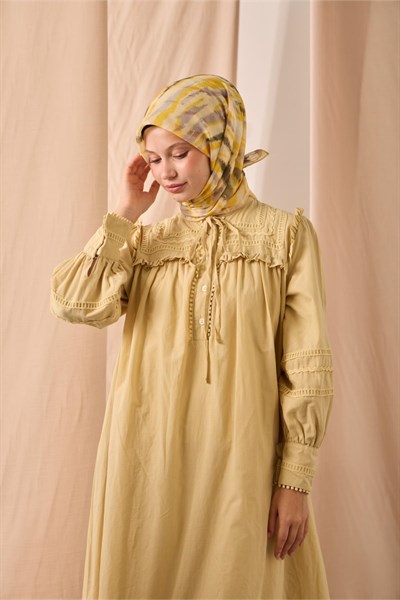Soft Pamuk Eşarp Butter Yellow Sarı Desenli 90x90