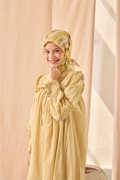 Soft Pamuk Eşarp Butter Yellow Sarı Desenli 90x90
