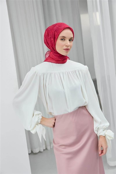 Soft Pamuk Eşarp Fuşya Pembe Yaprak Desenli Hafif Tok Duruşlu 90x90