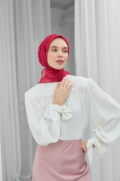 Soft Pamuk Eşarp Fuşya Pembe Yaprak Desenli Hafif Tok Duruşlu 90x90