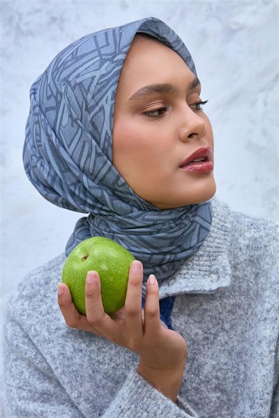 Soft Pamuk Eşarp Gri Antrasit Geometrik Desenli Hafif Dokulu 90x90