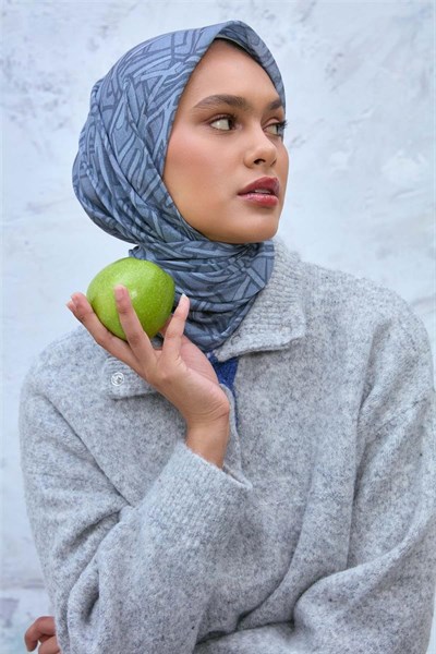 Soft Pamuk Eşarp Gri Antrasit Geometrik Desenli Hafif Dokulu 90x90