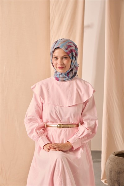 Soft Pamuk Eşarp Gri Pembe Vizon Desenli 90x90