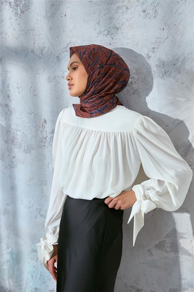 Soft Pamuk Eşarp Kızıl Kahve Lacivert Taba Geometrik Desenli Hafif Dokulu 90x90