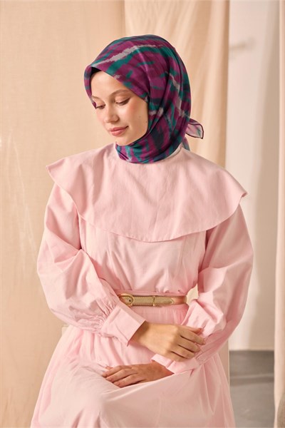 Soft Pamuk Eşarp Mor-Patina Yeşili-Lacivert-Gri Desenli Kaymaz Tok Duruşlu 90x90