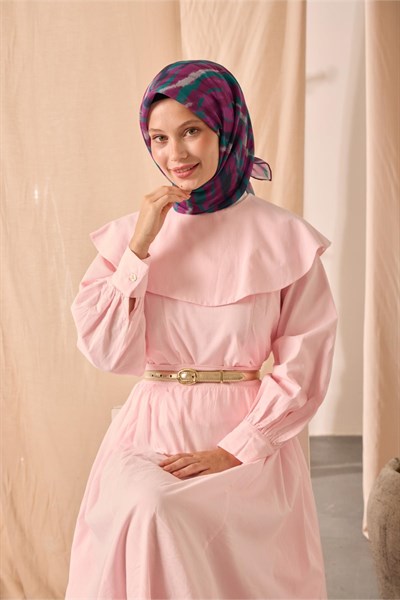 Soft Pamuk Eşarp Mor-Patina Yeşili-Lacivert-Gri Desenli Kaymaz Tok Duruşlu 90x90