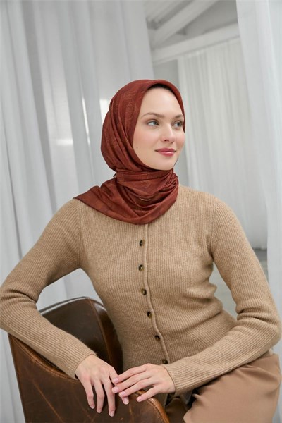 Soft Pamuk Eşarp Soğan Kabuğu Yaprak Desenli Hafif Tok Duruşlu 90x90