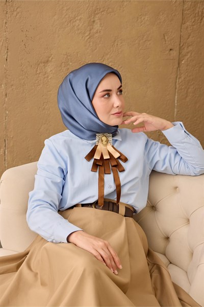 Sura İpek Eşarp İndigo Düz Renk Tok Duruşlu 90x90