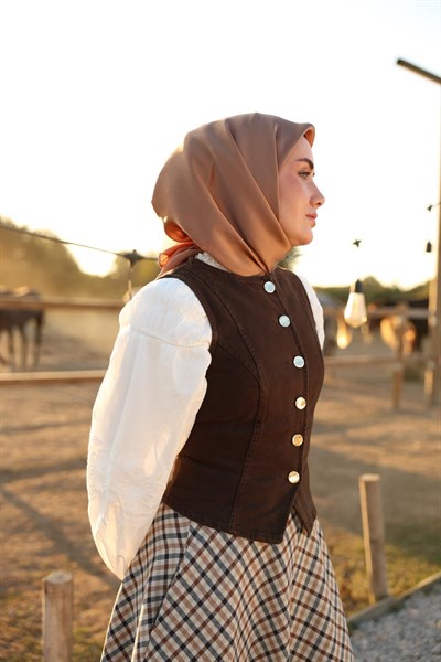 Sura İpek Eşarp Karamel Düz Dokulu Kaymaz Yüzeyli 90x90
