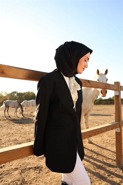 Sura İpek Eşarp Siyah Düz Renk Tok Duruşlu 90x90