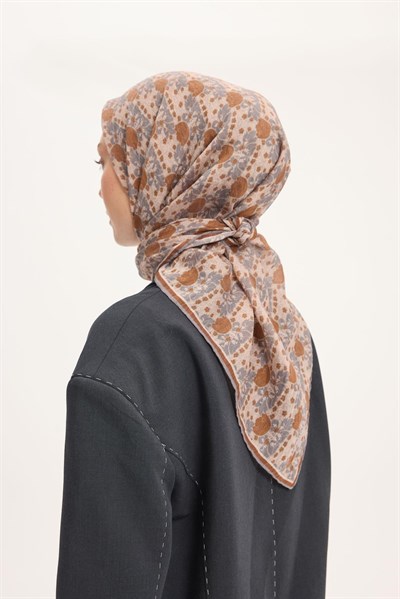Tencel Monare Eşarp Bahar Desen Açık Kahve 90X90