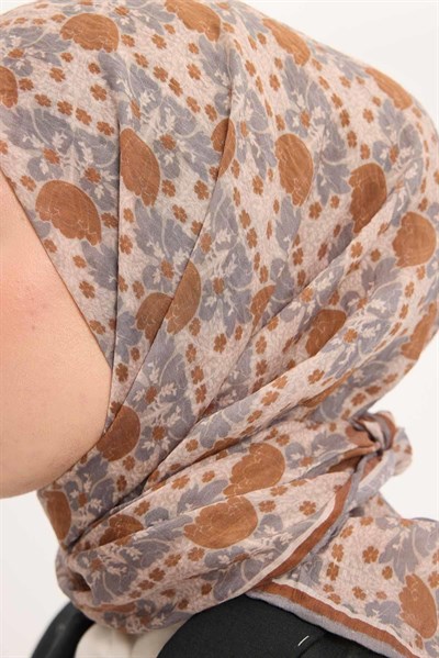 Tencel Monare Eşarp Bahar Desen Açık Kahve 90X90