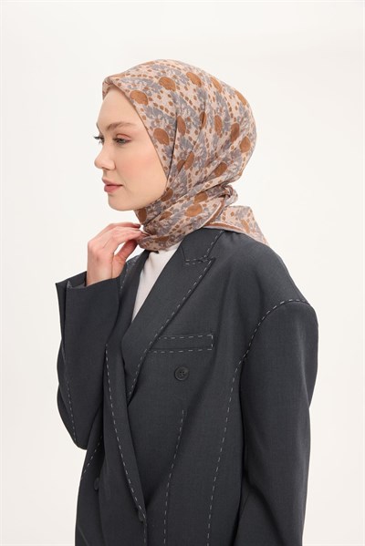 Tencel Monare Eşarp Bahar Desen Açık Kahve 90X90