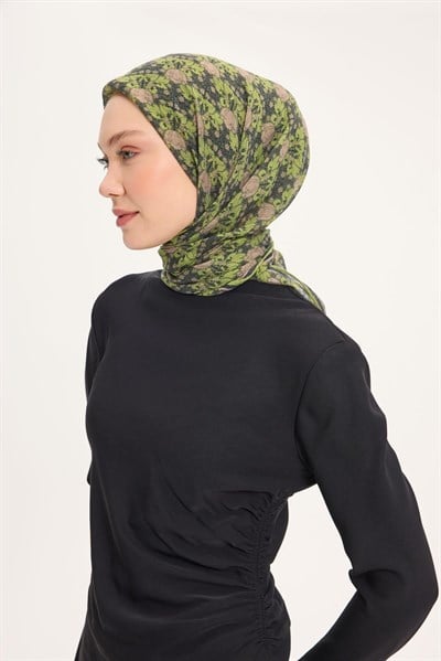 Tencel Monare Eşarp Bahar Desen Açık Yeşil 90X90