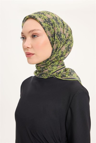 Tencel Monare Eşarp Bahar Desen Açık Yeşil 90X90