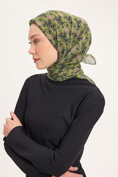 Tencel Monare Eşarp Bahar Desen Açık Yeşil 90X90