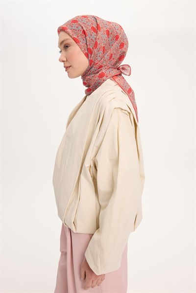 Tencel Monare Eşarp Bahar Desen Canlı Kırmızı 90X90