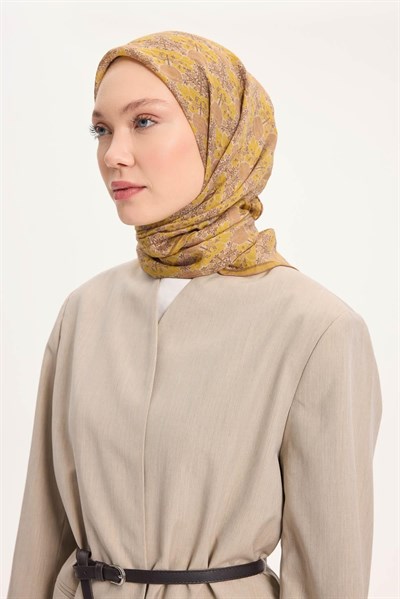 Tencel Monare Eşarp Bahar Desen Hardal 90X90