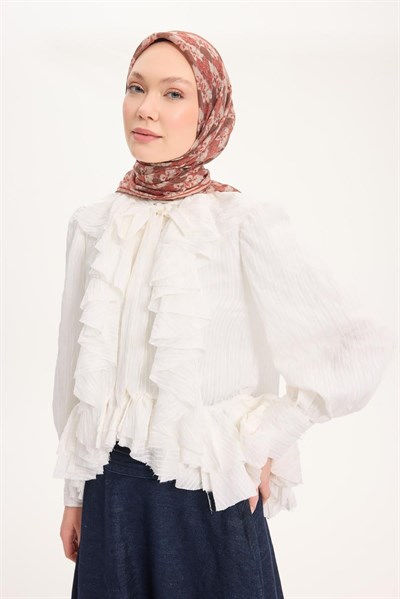 Tencel Monare Eşarp Bahar Desen Kahve 90X90