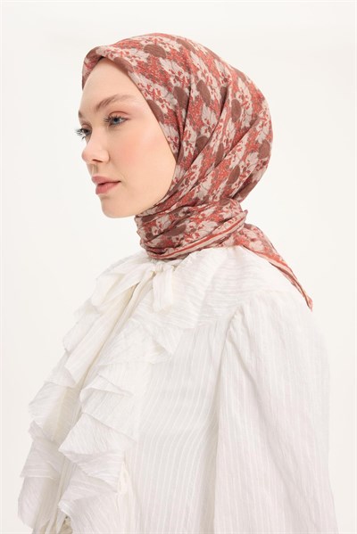 Tencel Monare Eşarp Bahar Desen Kahve 90X90