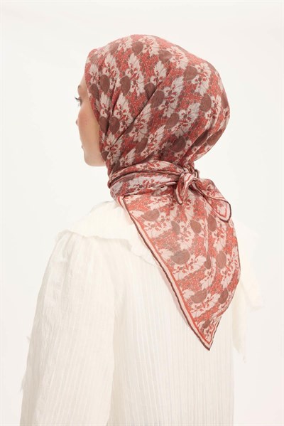 Tencel Monare Eşarp Bahar Desen Kahve 90X90