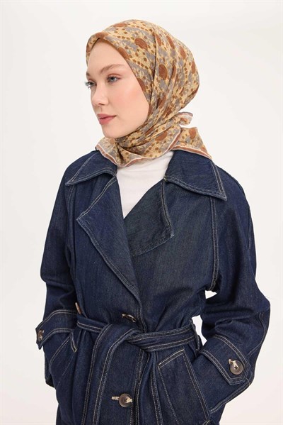 Tencel Monare Eşarp Bahar Desen Kahverengi 90X90