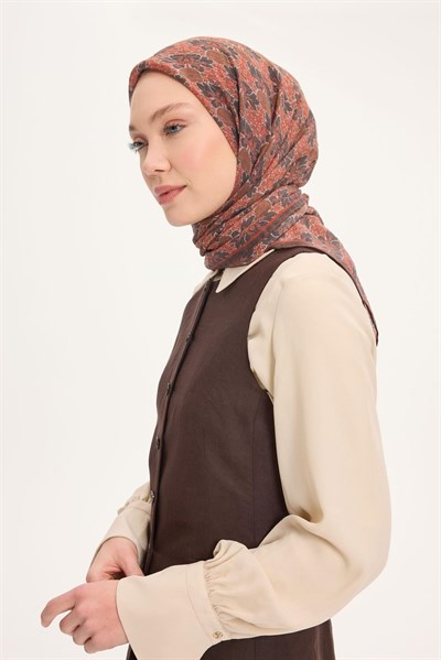 Tencel Monare Eşarp Bahar Desen Kahverengi 90X90