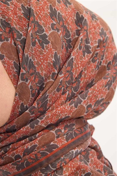Tencel Monare Eşarp Bahar Desen Kahverengi 90X90